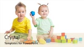  Presentation with children playing - Slides featuring adorable children playing colorful toys background and a blonde colored foreground