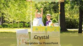  Presentation with lemonade - PPT layouts having adorable children selling homemade lemonade background and a yellow colored foreground