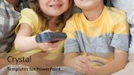  Presentation with children parents - Cool new PPT theme with adorable children watching tv with their parents in the living-room backdrop and a coral colored foreground