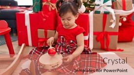  Presentation with tambourine - PPT theme enhanced with adorable-chinese-girl-playing-tambourine background and a coral colored foreground
