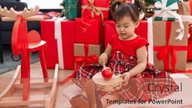  Presentation with tambourine - Presentation design consisting of adorable-chinese-girl-playing-tambourine background and a coral colored foreground