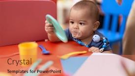  Presentation with chinese - Theme consisting of adorable-chinese-toddler-using-pacifier background and a coral colored foreground