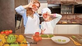  Presentation with family healthy eating - PPT layouts consisting of adorable-daughter-and-her-mother background and a coral colored foreground