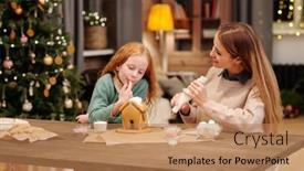  Presentation with gingerbread house - Slides having adorable-daughter-tasting-whipped-cream background and a coral colored foreground