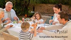  Presentation with eating - Presentation theme enhanced with adorable family eating in the garden background and a coral colored foreground