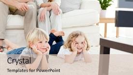  Presentation with thank you family - Cool new PPT theme with children tv - adorable family watching tv backdrop and a lemonade colored foreground