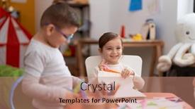  Presentation with paper cutting - Slide set featuring adorable-girl-and-boy-sitting background and a coral colored foreground