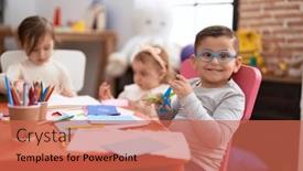  Presentation with paper cutting - Presentation theme enhanced with adorable-girl-and-boy-sitting background and a coral colored foreground