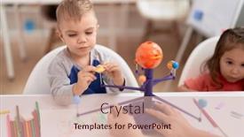  Presentation with planets - Slides featuring adorable-girl-and-boy-sitting background and a coral colored foreground