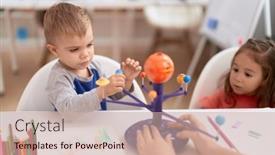  Presentation with planets - Presentation theme enhanced with adorable-girl-and-boy-sitting background and a soft green colored foreground