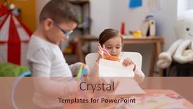  Presentation with paper cutting - Presentation with adorable-girl-and-boy-sitting background and a coral colored foreground