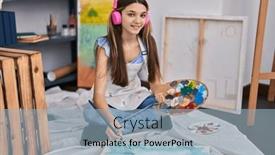  Presentation with music studio - PPT layouts consisting of adorable-girl-artist-listening background and a light blue colored foreground