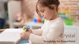  Presentation with paper cutting - Presentation featuring adorable-girl-cutting-paper-standing background and a soft green colored foreground