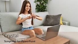  Presentation with language - PPT layouts featuring adorable-girl-having-video-call background and a coral colored foreground