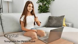  Presentation with language - Presentation design enhanced with adorable-girl-having-video-call background and a coral colored foreground