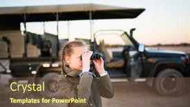  Presentation with vehicle - Amazing PPT theme having adorable-girl-in-african-safari backdrop and a tawny brown colored foreground