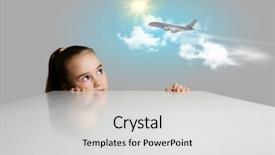  Presentation with airplane a320 - Theme featuring adorable girl looking at flying background and a light gray colored foreground