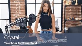  Presentation with piano keyboard - Slides having adorable-girl-musician-singing-song background and a ocean colored foreground