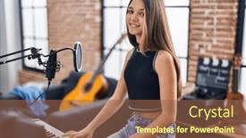  Presentation with piano keyboard - Presentation design having adorable-girl-musician-singing-song background and a tawny brown colored foreground