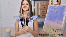  Presentation with smiling little girl - PPT theme with adorable-girl-smiling-confident-holding background and a  colored foreground