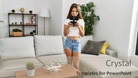  Presentation with confident - Presentation theme featuring adorable-girl-smiling-confident-using background and a coral colored foreground