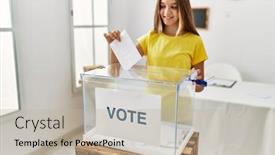  Presentation with voting - Presentation theme consisting of adorable-girl-smiling-confident-voting background and a mint green colored foreground