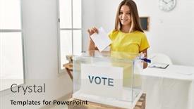  Presentation with voting - PPT theme featuring adorable-girl-smiling-confident-voting background and a mint green colored foreground