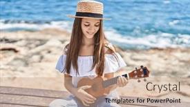  Presentation with tourist - PPT theme having adorable-girl-tourist-smiling-confident background and a coral colored foreground