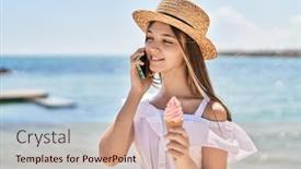  Presentation with ice cream - Presentation featuring adorable-girl-tourist-talking background and a coral colored foreground