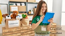  Presentation with charity - Theme featuring adorable-girl-wearing-volunteer-uniform background and a coral colored foreground