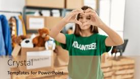  Presentation with hands heart - PPT layouts featuring adorable-girl-wearing-volunteer-uniform background and a coral colored foreground
