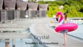  Presentation with flamingo - Colorful slides enhanced with adorable-girl-with-inflatable-pink backdrop and a light blue colored foreground