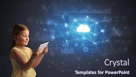  Presentation with cloud technology - Cool new presentation theme with adorable girl working on tablet with cloud technology concept backdrop and a tawny brown colored foreground