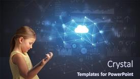 Presentation with cloud technology - Cool new presentation theme with adorable girl working on tablet with cloud technology concept backdrop and a tawny brown colored foreground