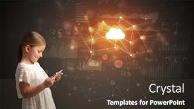  Presentation with cloud technology - Presentation theme featuring adorable girl working on tablet with cloud technology concept background and a tawny brown colored foreground