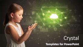  Presentation with cloud technology - Presentation having adorable girl working on tablet with cloud technology concept background and a tawny brown colored foreground
