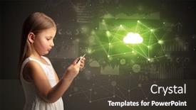  Presentation with cloud technology - Presentation theme consisting of adorable girl working on tablet with cloud technology concept background and a tawny brown colored foreground
