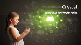  Presentation with cloud technology - Audience pleasing theme consisting of adorable girl working on tablet with cloud technology concept backdrop and a tawny brown colored foreground