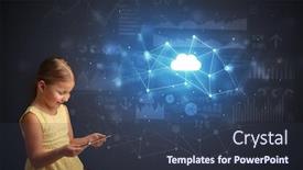  Presentation with cloud technology - Presentation featuring adorable girl working on tablet with cloud technology concept background and a tawny brown colored foreground