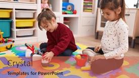 Presentation with supermarket - Presentation theme with adorable-girls-playing-supermarket-game background and a red colored foreground