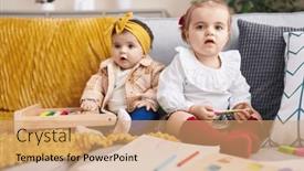  Presentation with home - Presentation theme featuring adorable-girls-playing-with-abacus background and a coral colored foreground