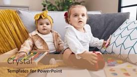  Presentation with home - PPT theme having adorable-girls-playing-with-abacus background and a coral colored foreground