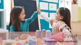  Presentation with blocks - Presentation having adorable-girls-playing-with-construction background and a coral colored foreground