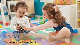  Presentation with dinosaur - Presentation theme enhanced with adorable-girls-playing-with-dinosaur background and a coral colored foreground