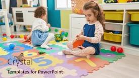  Presentation with paper cutting - PPT theme having adorable-girls-student-cutting-paper background and a coral colored foreground