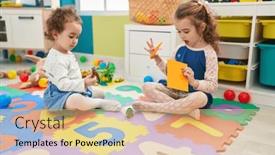  Presentation with paper cutting - Presentation design featuring adorable-girls-student-cutting-paper background and a coral colored foreground