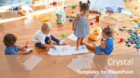  Presentation with toddlers - Cool new theme with adorable-group-of-toddlers-sitting backdrop and a coral colored foreground