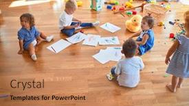  Presentation with toddlers - PPT theme featuring adorable-group-of-toddlers-sitting background and a coral colored foreground