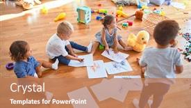  Presentation with toddlers - PPT layouts consisting of adorable-group-of-toddlers-sitting background and a coral colored foreground
