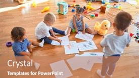  Presentation with toddlers - Cool new theme with adorable-group-of-toddlers-sitting backdrop and a coral colored foreground